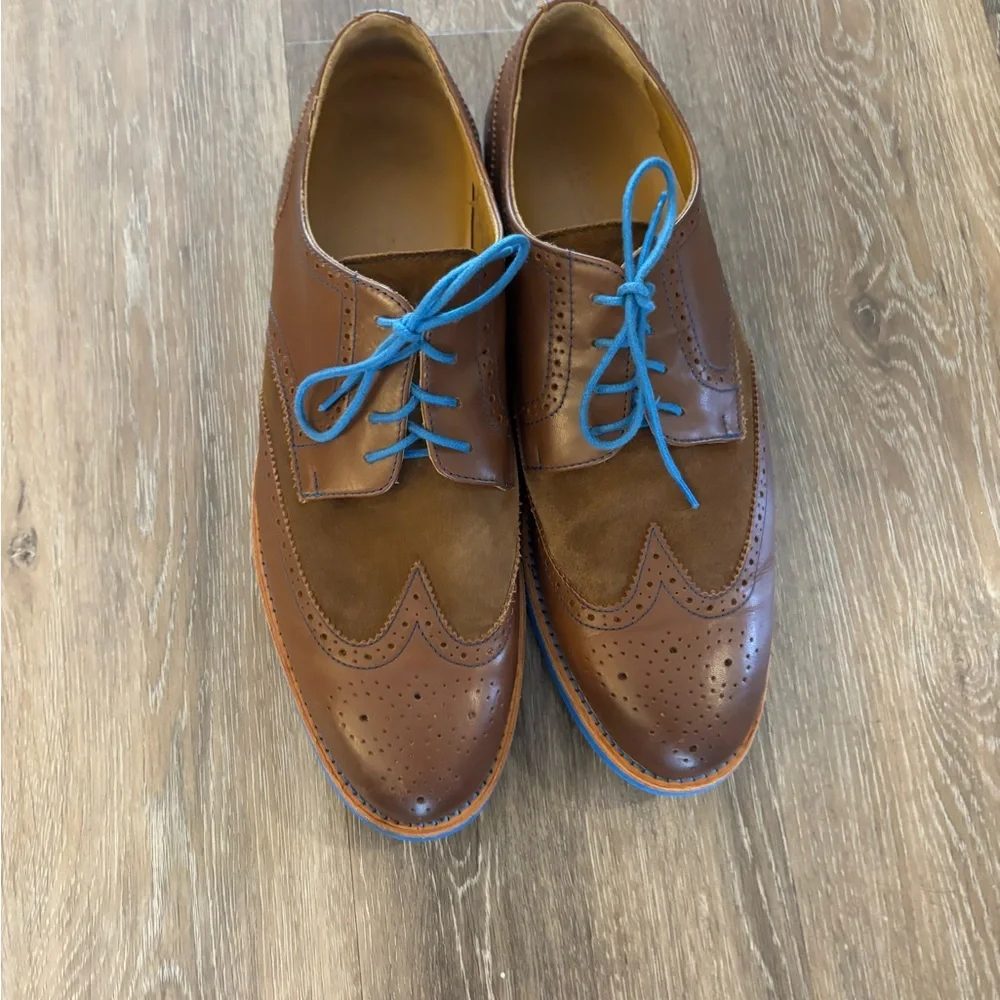 Men's Bold Society by Sony Brown Wingtip Dress Shoes with Blue Accents Sz 12